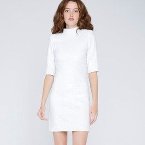 Alice + Olivia Inka Sequin Mock-Neck Elbow-Sleeve Dress w/ Strong Shoulders